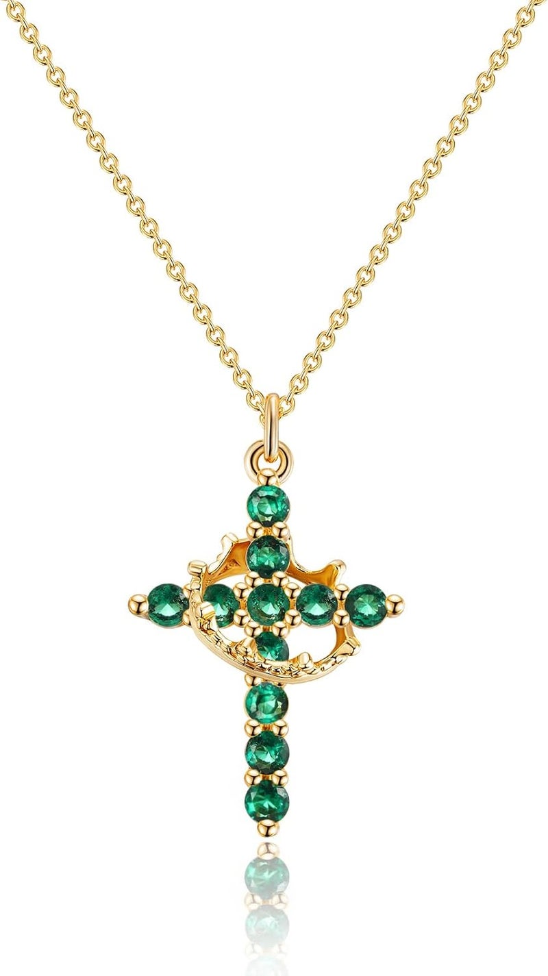 Robaice Upgraded Crown Cross Necklace for Women, 14K Gold Plated Crown Cross Pendant Necklace, Non-Tarnish Faith Jewelry for Women, Christian Religious Gifts for Her - Image 1